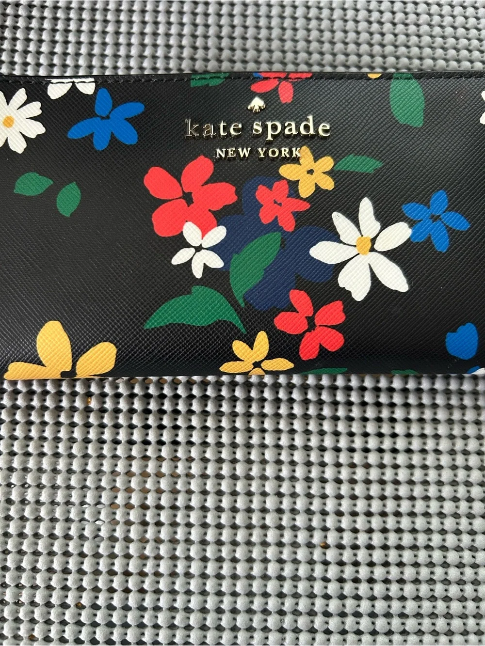 kate spade Black Floral Continental Wallet with Multicolor Blooms